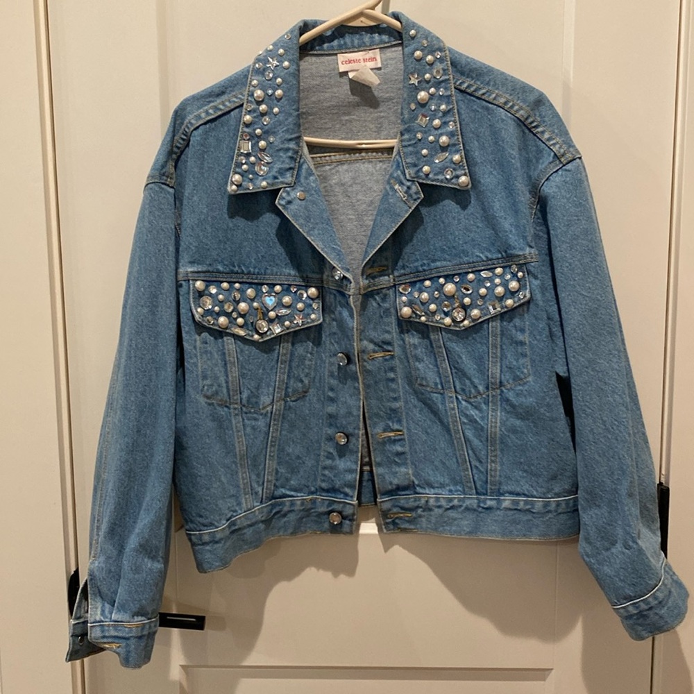 Celeste Stein Ladies Bedazzled Jean Jacket.  Jewels on‎ Collar and Pockets.